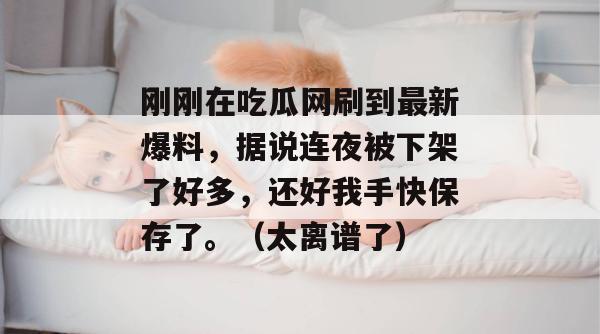 刚刚在吃瓜网刷到最新爆料，据说连夜被下架了好多，还好我手快保存了。（太离谱了）