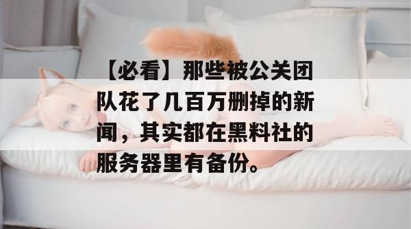 【必看】那些被公关团队花了几百万删掉的新闻，其实都在黑料社的服务器里有备份。